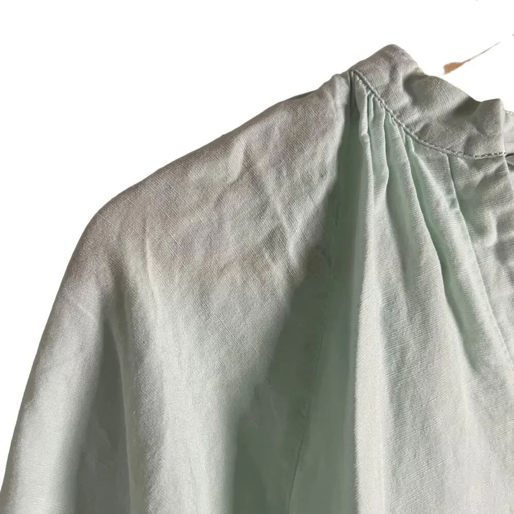 Amanda Uprichard Diego Light Blue Linen Puff Sleeve Split Neck Top Size XS - Picture 8 of 13